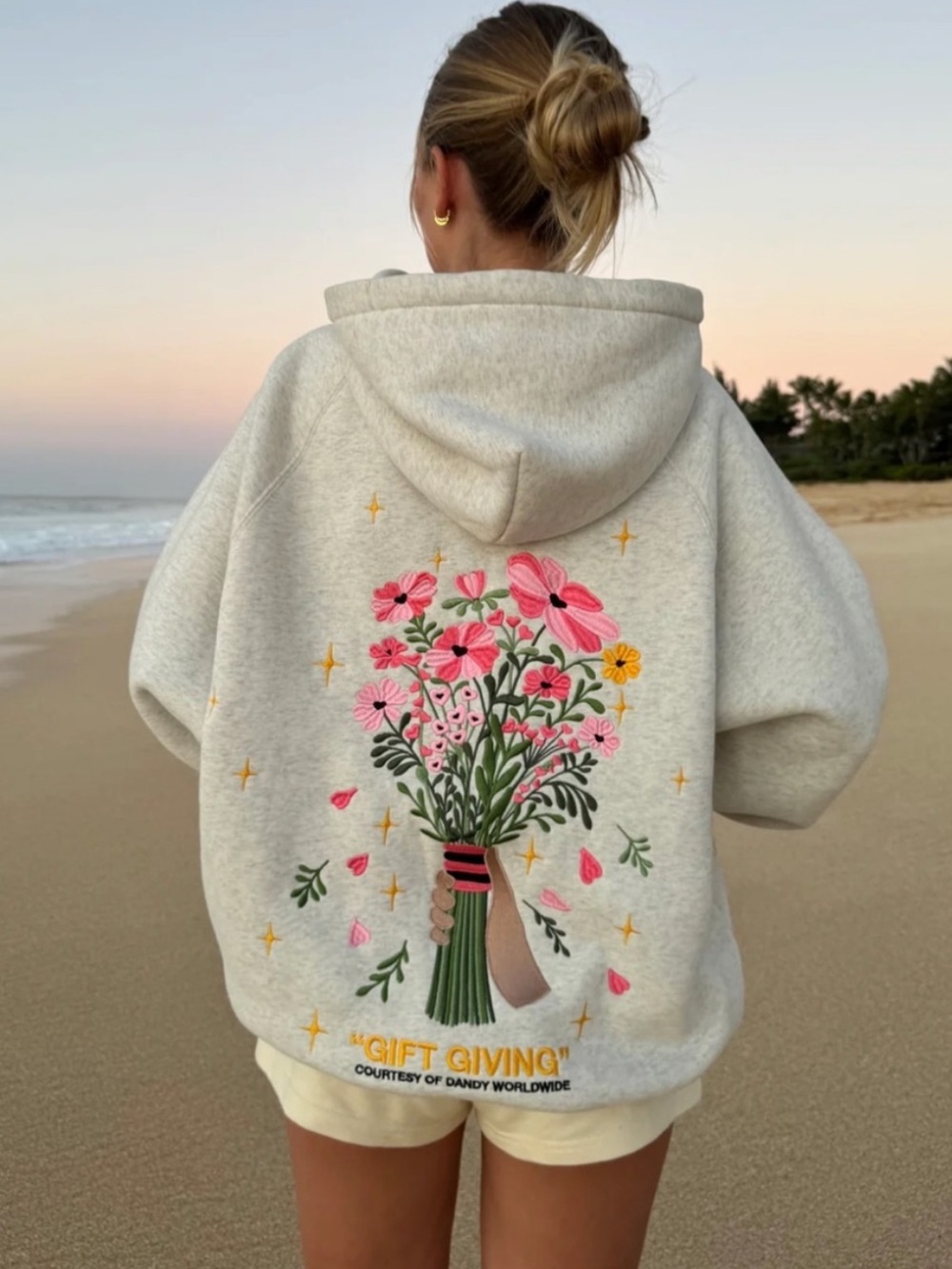 Dandy Worldwide Gift Giving Floral Back Hoodie Sweatshirt size small
